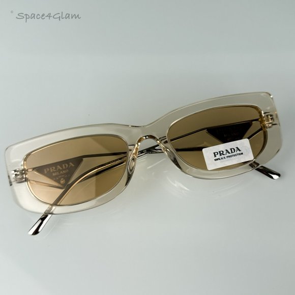 NEW Prada PR14YS 19M4I2 Crystal Beige Light Brown Rectangle Unisex Sunglasses - Picture 7 of 9